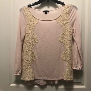 American Eagle Pink Cream Lace Wide Neck Top Small